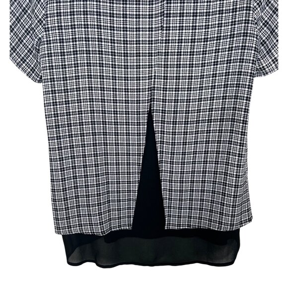 Michael Kors Womens Black & White Plaid Short Sleeve Top With Split Back Medium - Picture 11 of 14